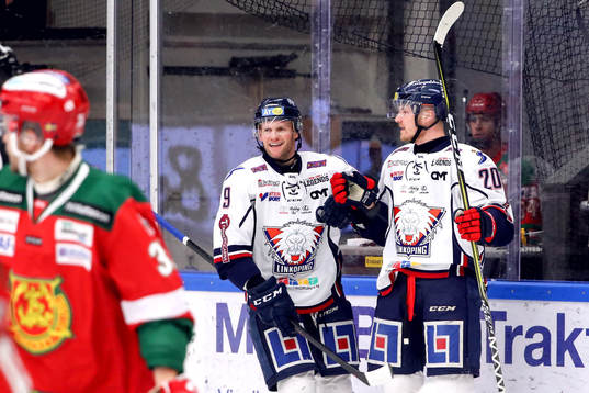 Linköpings Nick Sörenssen jublar med Tony Mårtensson