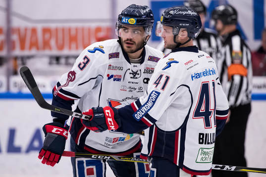 Linköpings Almen Bibic och Chad Billins  i ishockeymatchen