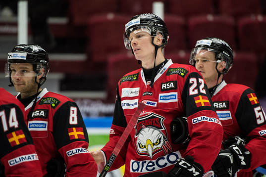 Malmö Redhawks Johan Olofsson, Lars Bryggman och Tobias