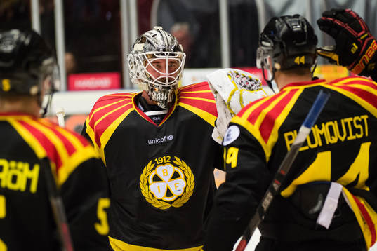 Brynäs målvakt David Rautio jublar