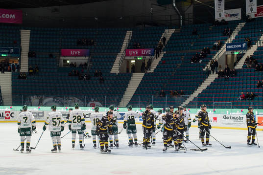 Spelarna värmer upp före ishockeymatchen i