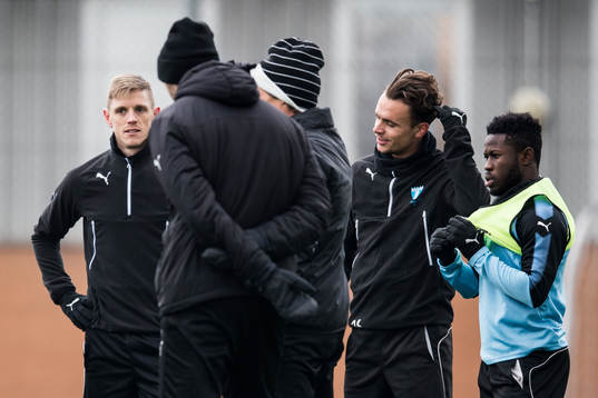 Malmö FFs Sören Rieks, Andreas Vindheim och Kingsley Sarfo