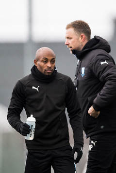 Malmö FFs Fouad Bachirou och tränare Magnus Pehrsson