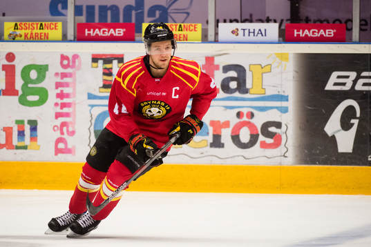 Brynäs Jacob Blomqvist före ishockeymatchen i SHL mellan