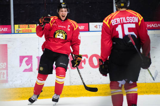 Brynäs Jacob Blomqvist jublar med Simon Bertilsson