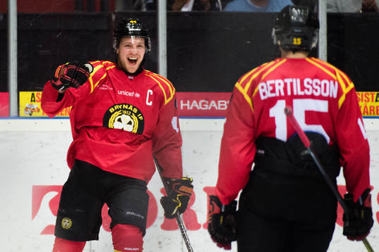 Brynäs Jacob Blomqvist jublar med Simon Bertilsson