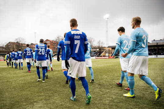 Fremad Amager Martin Jensen och Malmö FFs Franz Brorsson