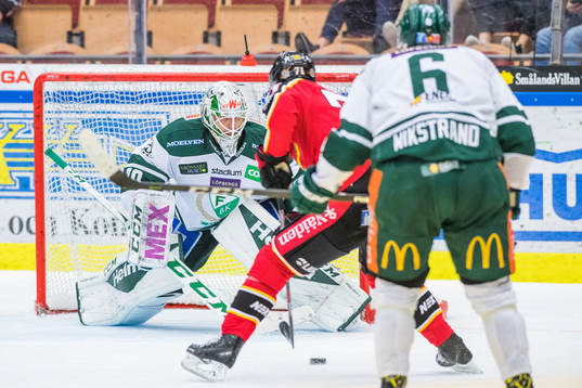 Färjestads målvakt Lars Haugen och Luleås Patrick Cehlin