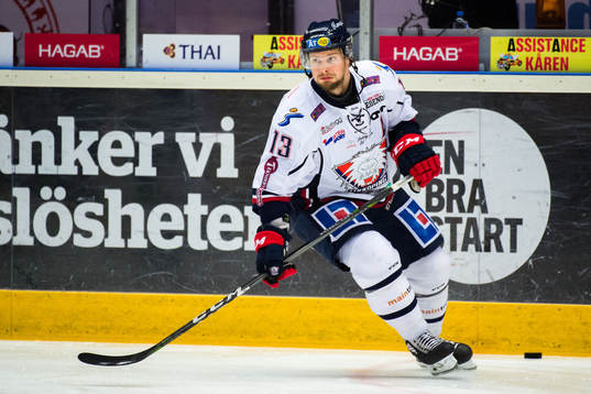 Linköpings Andrew Gordon före ishockeymatchen i SHL