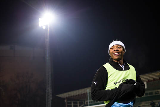 Malmö FFs Carlos Strandberg före en träningsmatch i