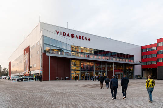 Generell exteriör vy av Vida arena före ishockeymatchen i
