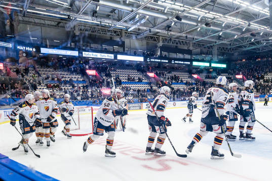 Djurgårdens spelare jublar framför fansen