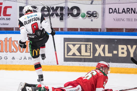 Malmö Redhawks Johan Olofsson jublar i ishockeymatchen i