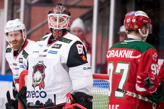 Malmö Redhawks målvakt Oscar Alsenfelt  i ishockeymatchen