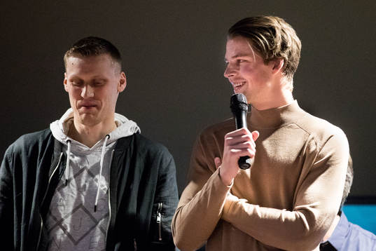 Helsingborgs Andri Runar Bjarnason och Fredrik Liverstam