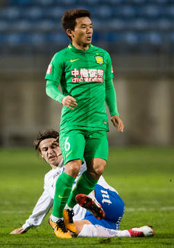 Norrköpings Simon Thern stoppar Beijing Sinobo Guoans Chi