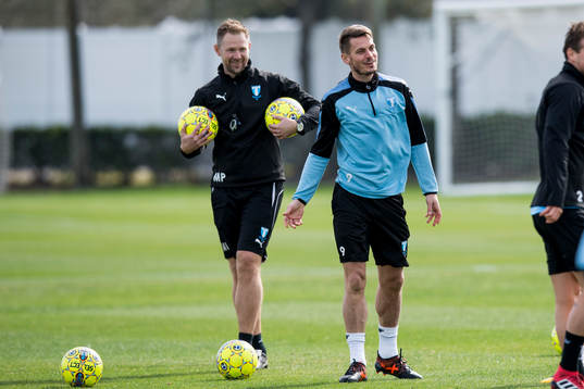 Malmö FFs tränare Magnus Pehrsson och Markus Rosenberg