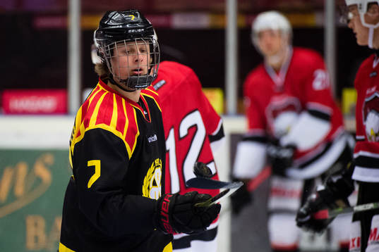 Brynäs Adam Boqvist före ishockeymatchen i SHL mellan
