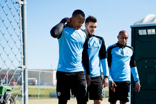 Malmö FFs Carlos Strandberg, Egzon Binaku och Fouad