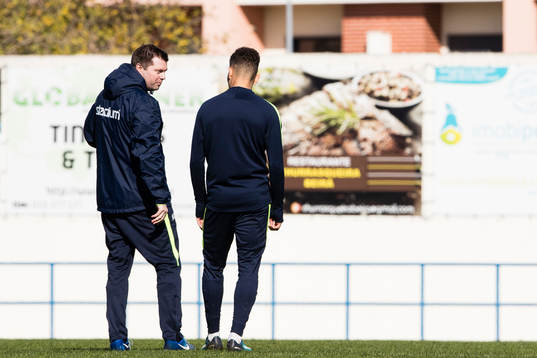Norrköpings tränare Jens Gustafsson och Jordan Larsson