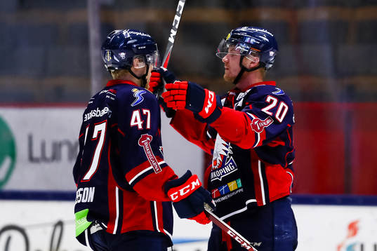 Linköpings Anton Karlsson och Nick Sörenssen jublar