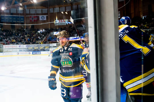 Joakim Jensen of Storhamar celebrates 1-0