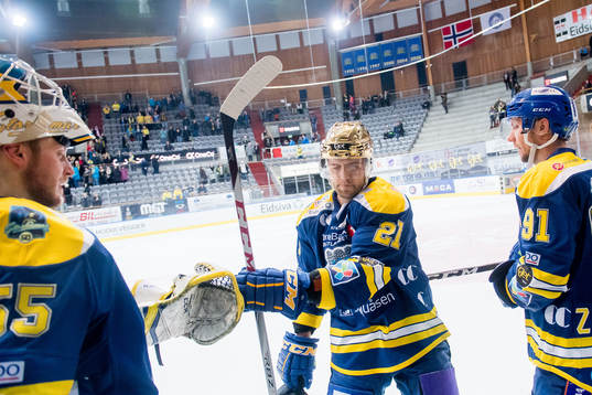 Goaltender Oskar Östlund, Joakim Jensen and Mikael