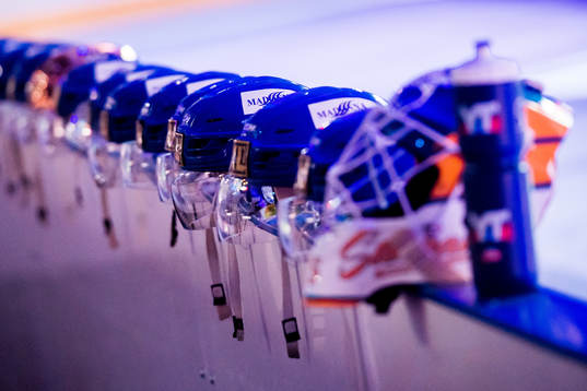 Helmets of Storhamar lined up