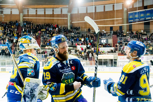 Goaltender Oskar Östlund, Robin Dahlstrøm and Mikael