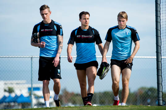 Malmö FFs Sören Rieks, Eric Larsson och Oscar Lewicki