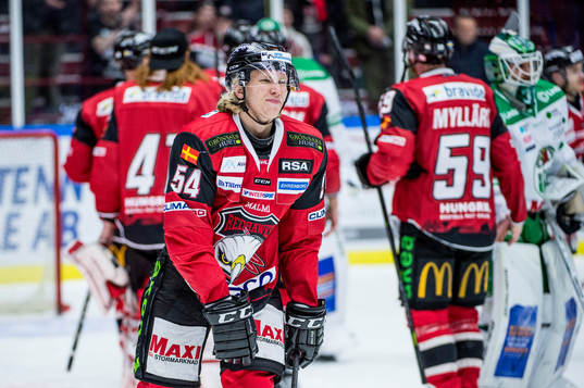 Malmö Redhawks Marcus Sylvegård deppar med lagkamraterna