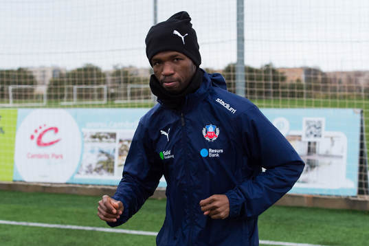 Helsingborgs Mohammed Abubakari på ett träningsläger