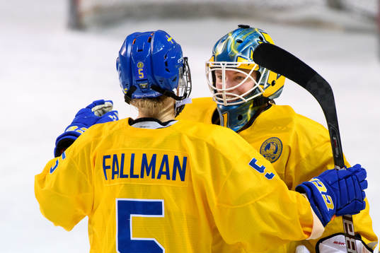 Goaltender Sara Grahn of Sweden celebrates