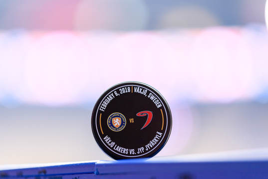 Match puck prior to the CHL final game between Växjö and