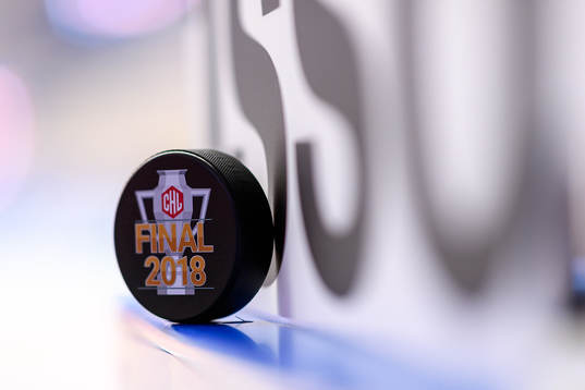 Match puck prior to the CHL final game between Växjö and