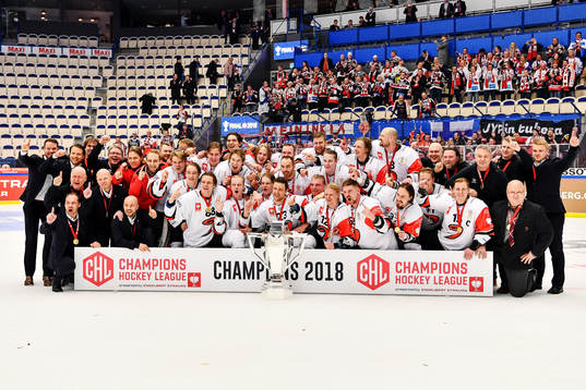 Jyväskyläs players poses for a picture as they celebrate