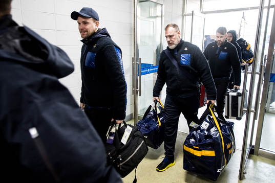 Rikard Grönborg, coach and Dick Axelsson of Sweden arrives
