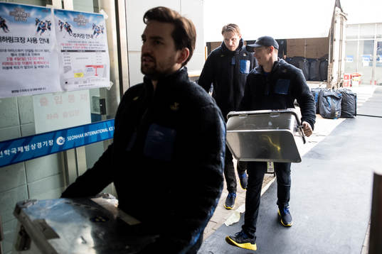 Staffan Kronwall of Sweden arrives to the arena with