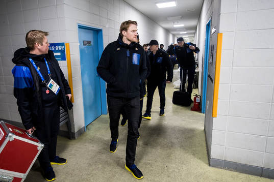 Staffan Kronwall of Sweden arrives to the arena with the