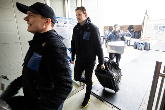 Staffan Kronwall of Sweden arrives to the arena with the