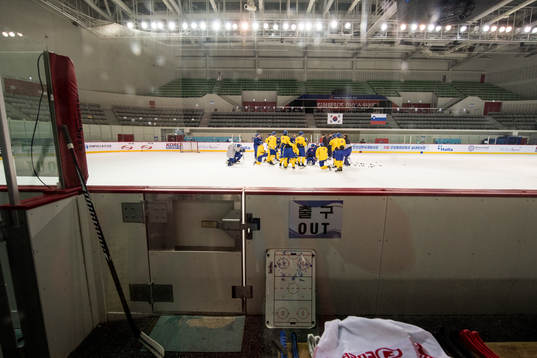 The players of Sweden going through some tactics
