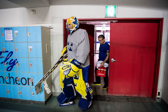 Jhonas Enroth goalkeeper of Sweden make his entrance
