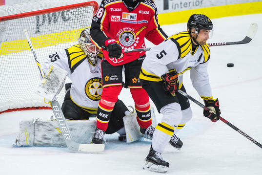 Brynäs målvakt David Rautio och Lukas Kilström