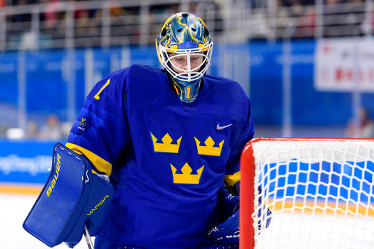 Goaltender Sara Grahn of Sweden in the women's ice hockey