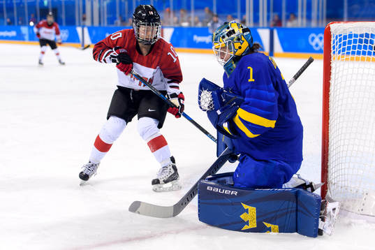 Goaltender Sara Grahn of Sweden in the women's ice hockey