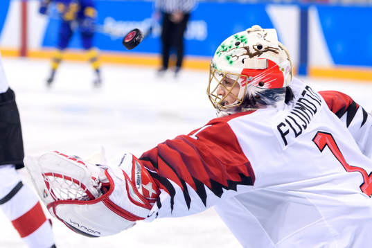Goaltender Nana Fujimoto of Japan in the women's ice hockey