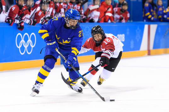 Emma Nordin of Sweden in the women's ice hockey game