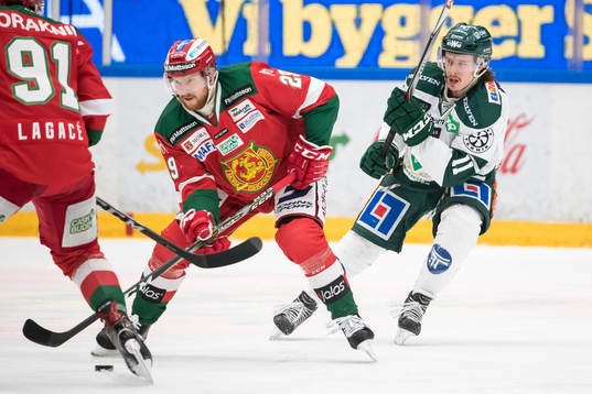 Moras Marcus Fagerudd och Färjestads Joakim Nygård  i