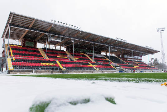 Snö ligger på Jämtkraft Arena