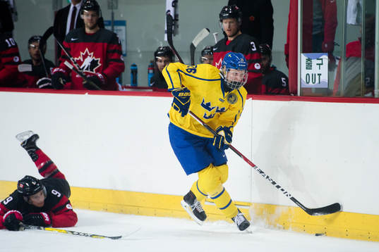 Mason Raymond of Canada and Rasmus Dahlin of Sweden
